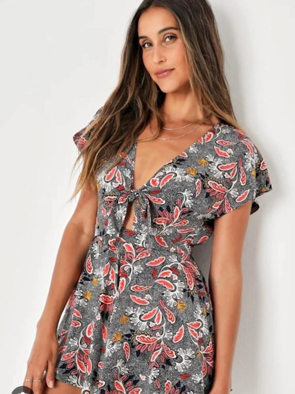 Lulus Paisley Romper in Black & Red Size Med